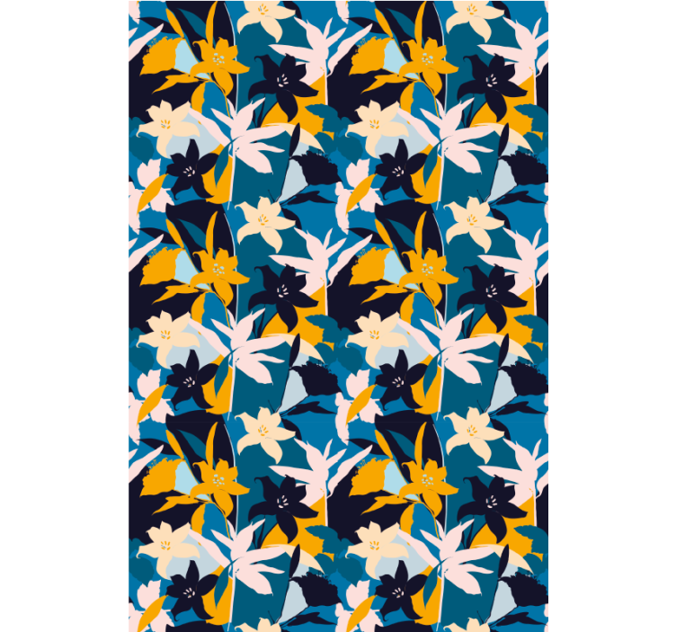 Papel tapiz floral lirios blancos sobre fondo azul - TenVinilo