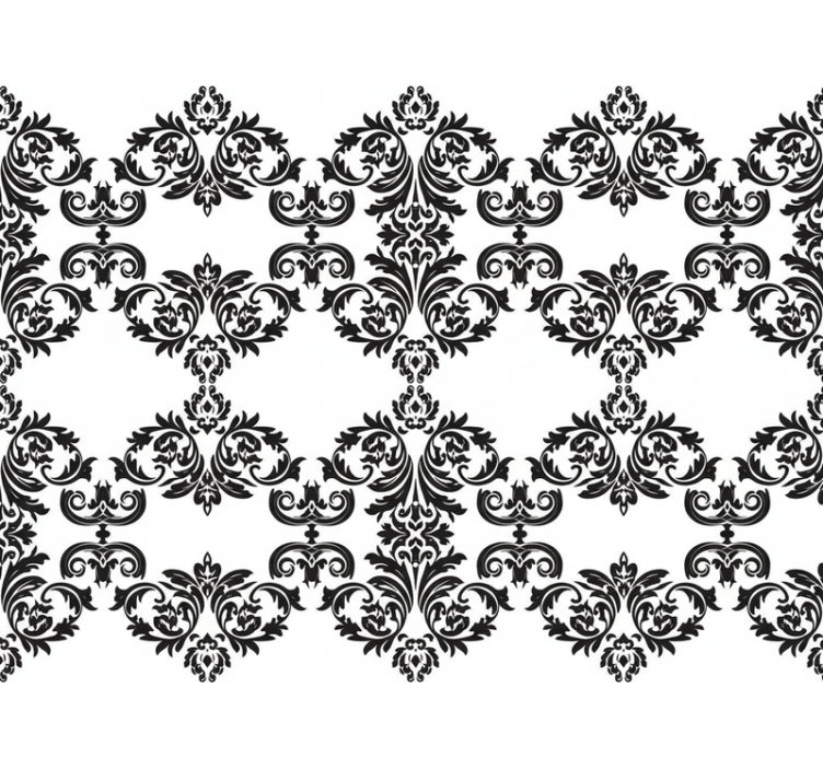 Papel tapiz barroco patrón damasco floral negro - TenVinilo
