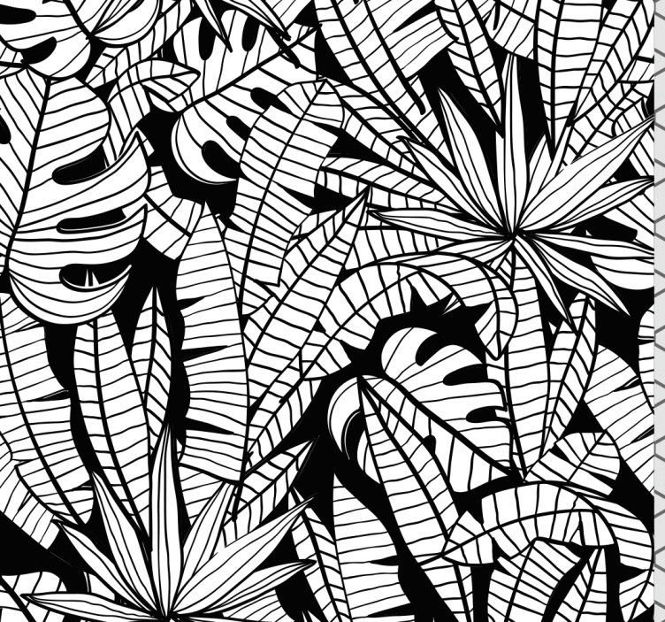 Papel pintado hojas tropicales blanco y negro - TenVinilo
