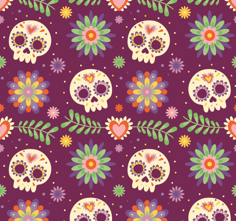 Papel tapiz Halloween motivo floral de calavera rústica - TenVinilo