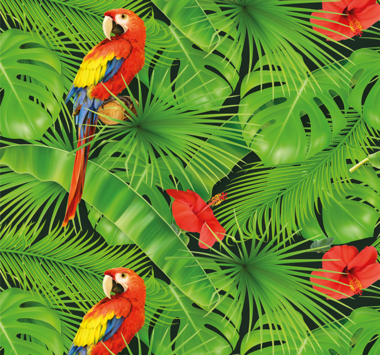 Papel tapiz loros escena de loro tropical - TenVinilo
