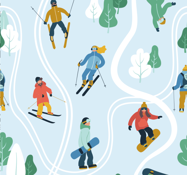 Papel tapiz bebé deportes de invierno juguetones - TenVinilo