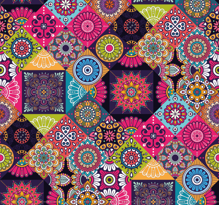 Papel pintado azulejos mandalas oscuros - TenVinilo