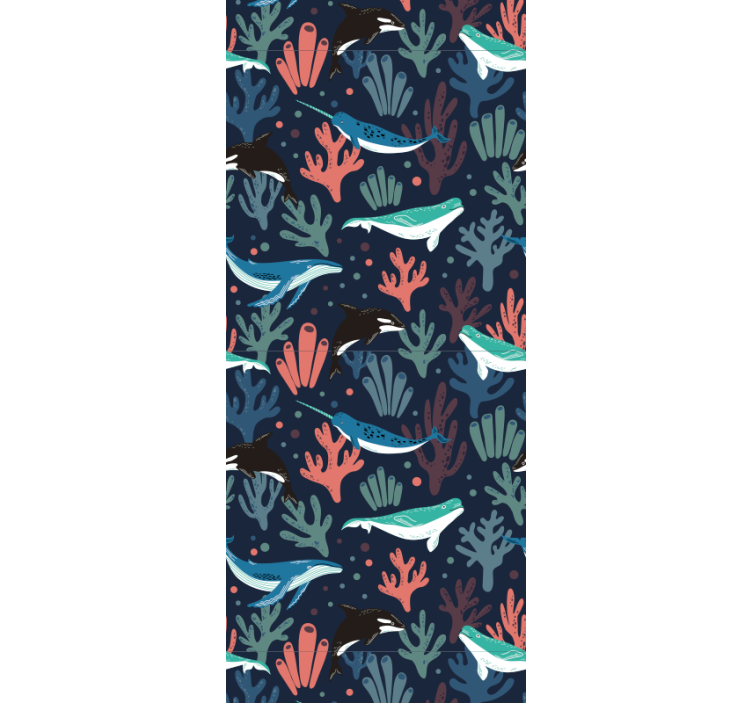 Papel pintado infantil Animales marinos vibrantes con fondo azul - TenVinilo