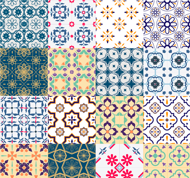 Papel azulejos portugueses de colores - TenVinilo