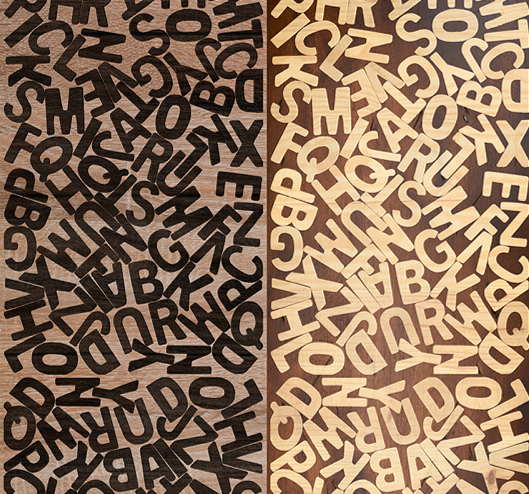 Papel pintado juvenil efecto madera con letras - TenVinilo