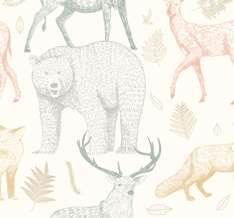 Papel tapiz animales diseño de bosque minimalista - TenVinilo