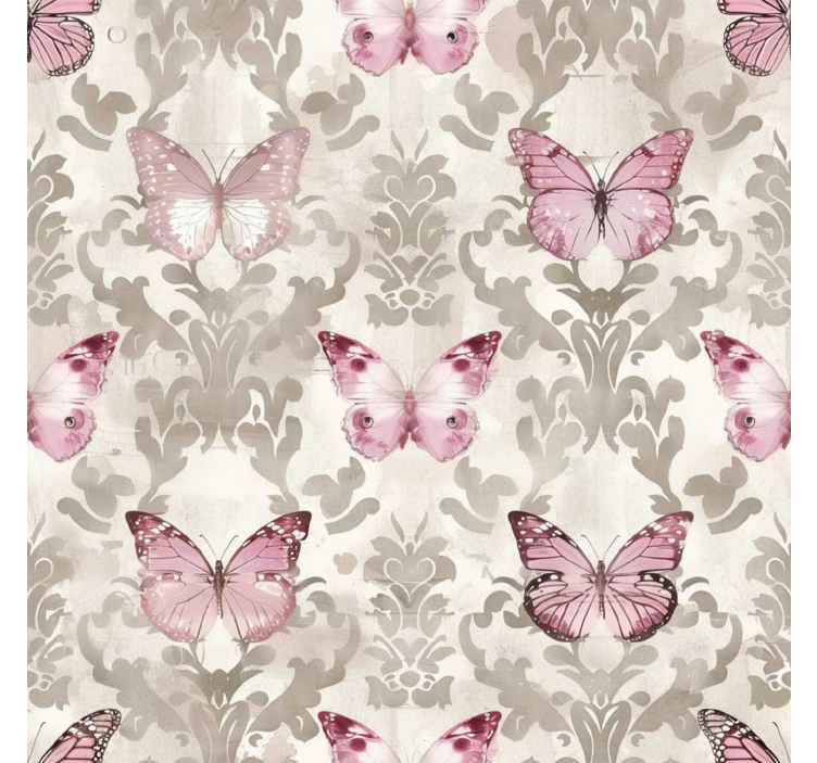 Papel tapiz barroco patrón de mariposas rosadas - TenVinilo
