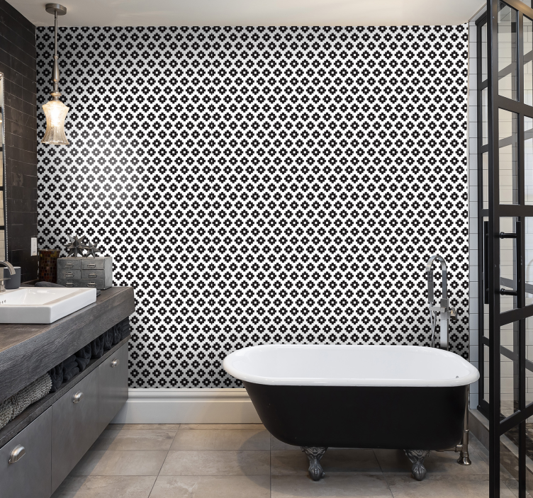 Papel pintado baño patrón blanco y negro - TenVinilo