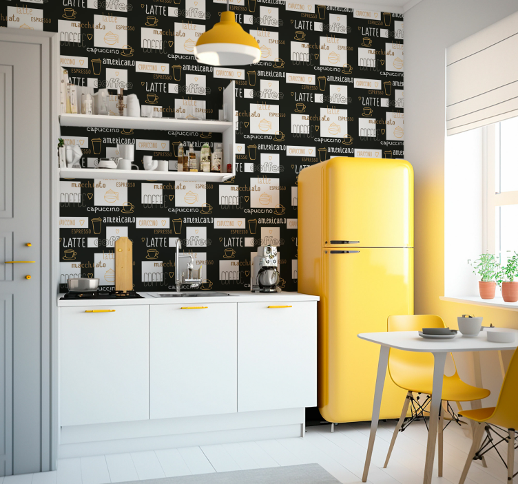 Papel pintado cocina patrón de tipos de café - TenVinilo