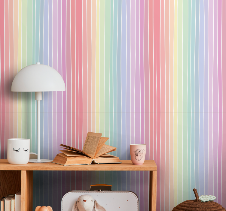 Papel pintado infantil Rayas verticales del arco iris de la acuar - TenVinilo