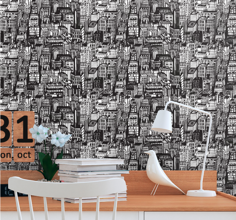 Papel tapiz ciudades caos de boceto urbano - TenVinilo