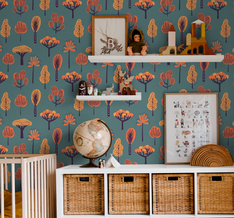 Papel tapiz árboles motivos botánicos estilizados - TenVinilo