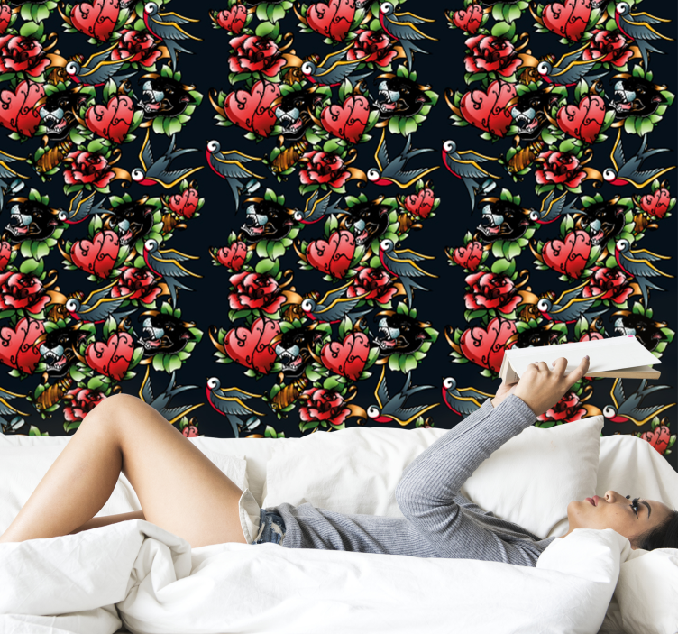 Papel tapiz arte patrón de estilo de tatuaje - TenVinilo