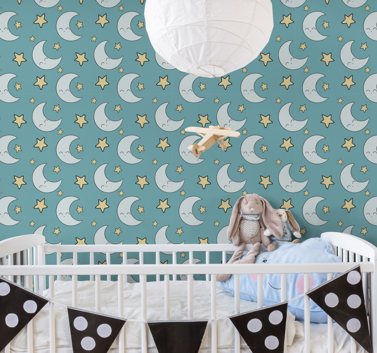 Papel pintado infantil de estrellas y luna - TenVinilo