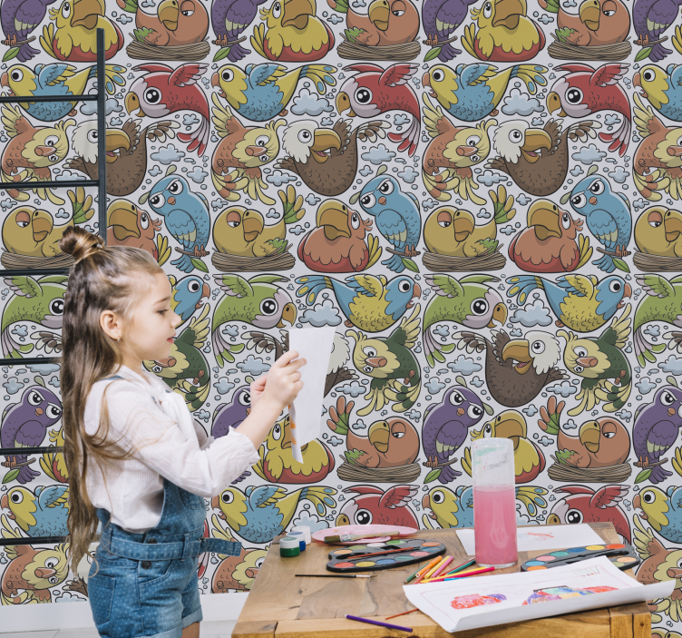 Papel tapiz pájaros patrón de loro juguetón - TenVinilo