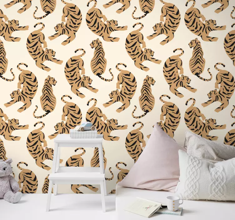 Papel pintado infantil patrón de tigres - TenVinilo