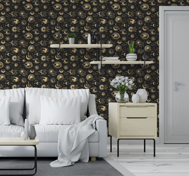 Papel pintado de nubes y estrellas negro - TenVinilo