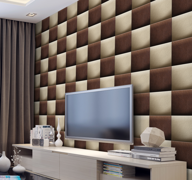 Papel pintado cuadros ajedrez beige y marrón - TenVinilo