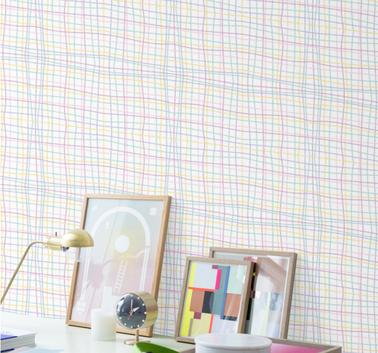 Papel pintado infantil Colores pastel lindo patrón de cuadrícula - TenVinilo