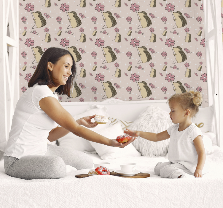 Papel pintado infantil erizo feliz con flor - TenVinilo