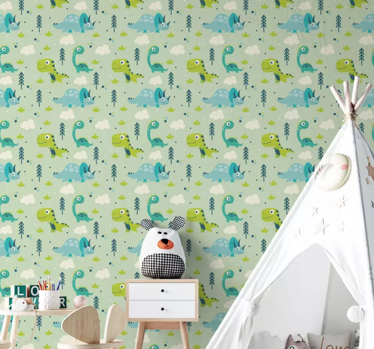 Papel pintado infantil parque de dinosaurios - TenVinilo