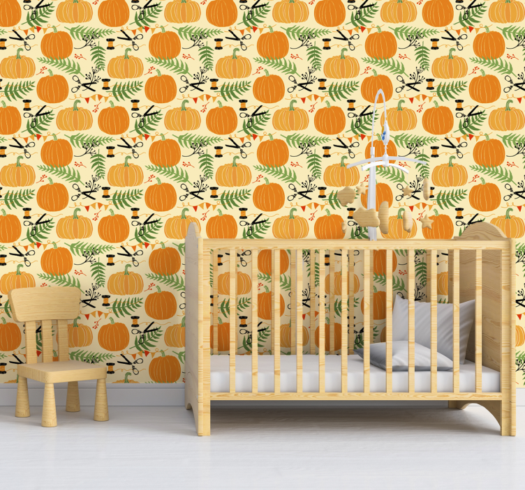Papel pintado naranja calabazas de Halloween - TenVinilo