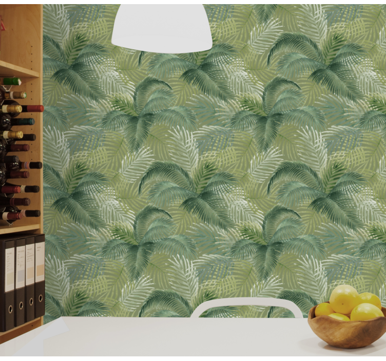 Papel pintado verde patrón hojas tropicales - TenVinilo
