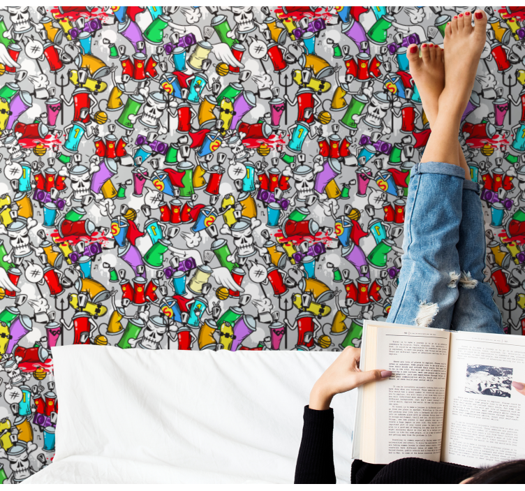 Papel pintado de arte Latas de graffiti vibrantes y coloridos - TenVinilo