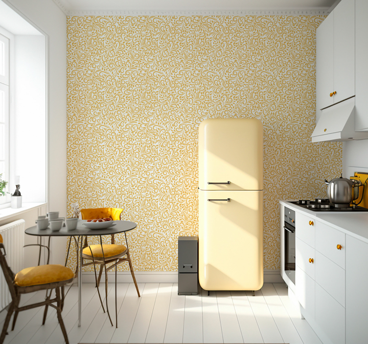 Papel pintado flores Dibujos animados amarillo polaco - TenVinilo