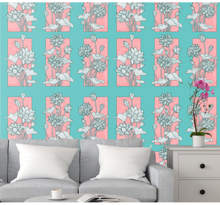 Papel pintado flores Flor de loto retro - TenVinilo