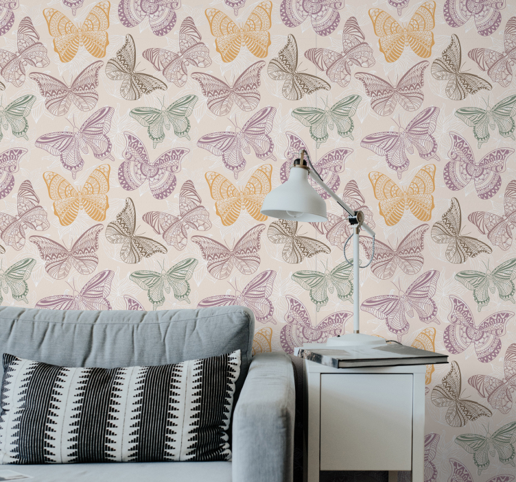 Papel pintado mariposas vintage moradas - TenVinilo