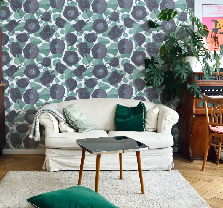 Papel pared flores Flores de malva - TenVinilo