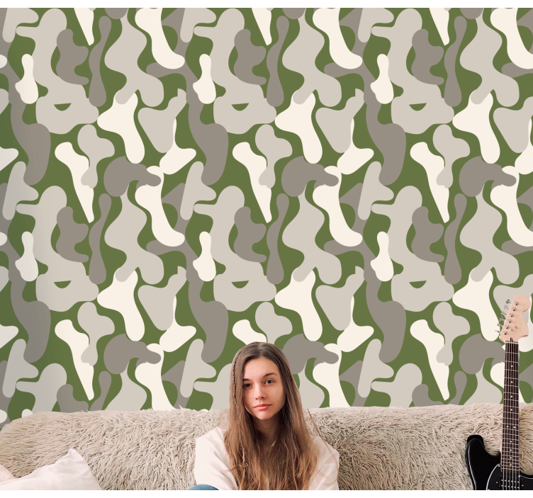 Papel pintado dormitorio Camuflaje verde y gris - TenVinilo