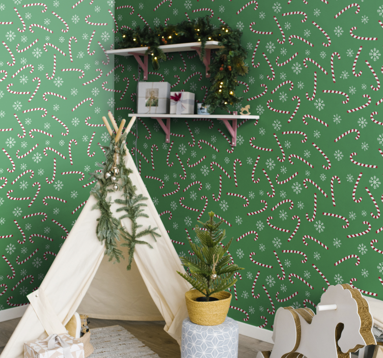 Papel pintado verde dulces navideños - TenVinilo