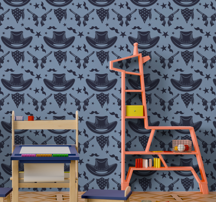 Papel pintado infantil cowboy con revólveres - TenVinilo