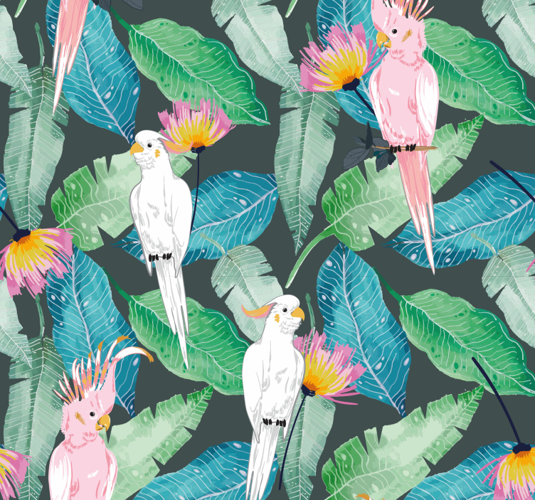 Papel pintado de pájaros pájaros tropicales y hojas - TenVinilo