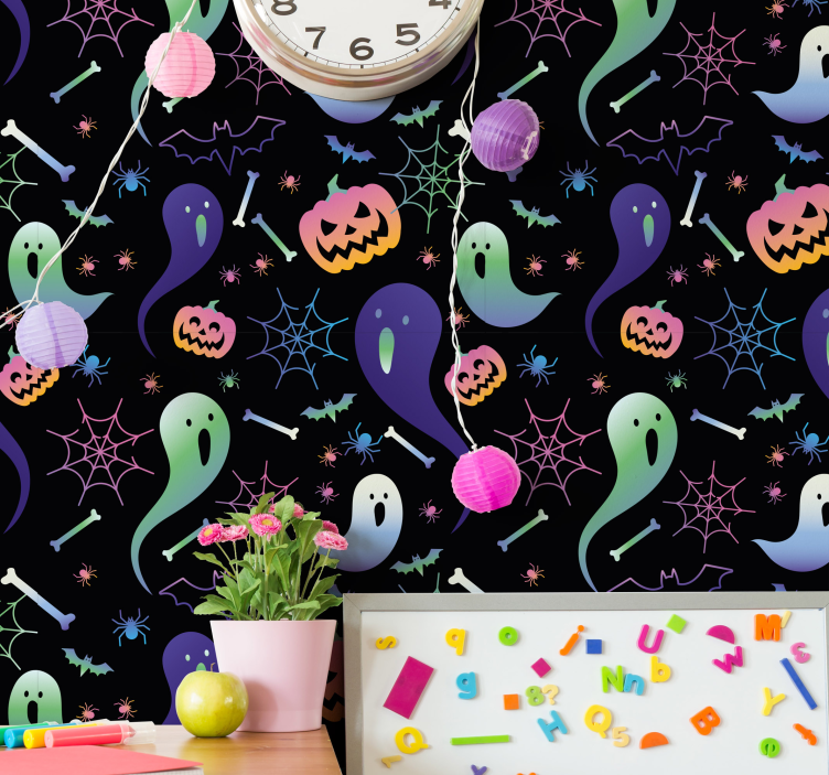 Papel pintado salón Fantasmas de halloween y calabazas - TenVinilo