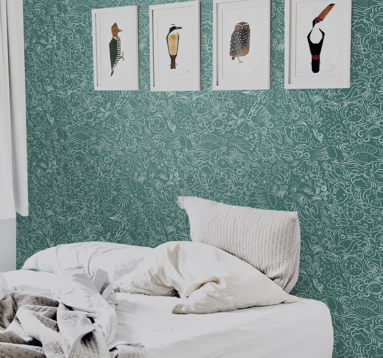 Papel tapiz animales vida marina verde - TenVinilo