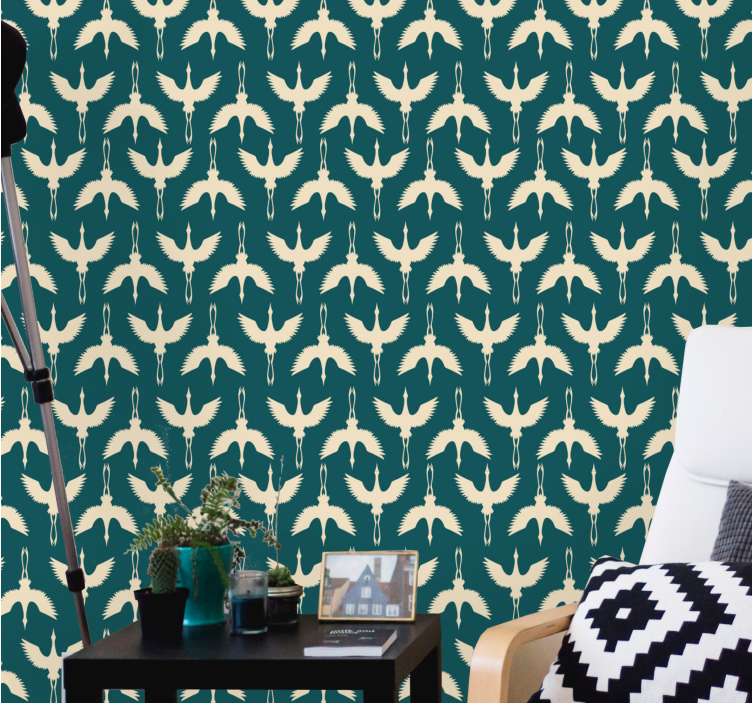 Papel tapiz pájaros elegantes diseños beige - TenVinilo