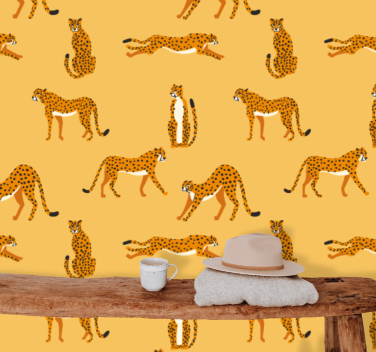Papel tapiz animales leopardos juguetones - TenVinilo