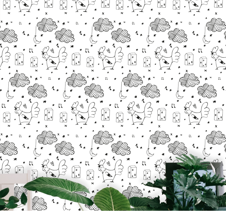 Papel tapiz animales patrón de dibujos animados de gallo - TenVinilo