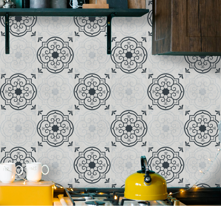Papel tapiz cocina elegantes azulejos grises - TenVinilo