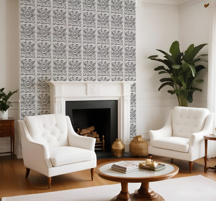 Papel tapiz barroco azulejos blancos - TenVinilo