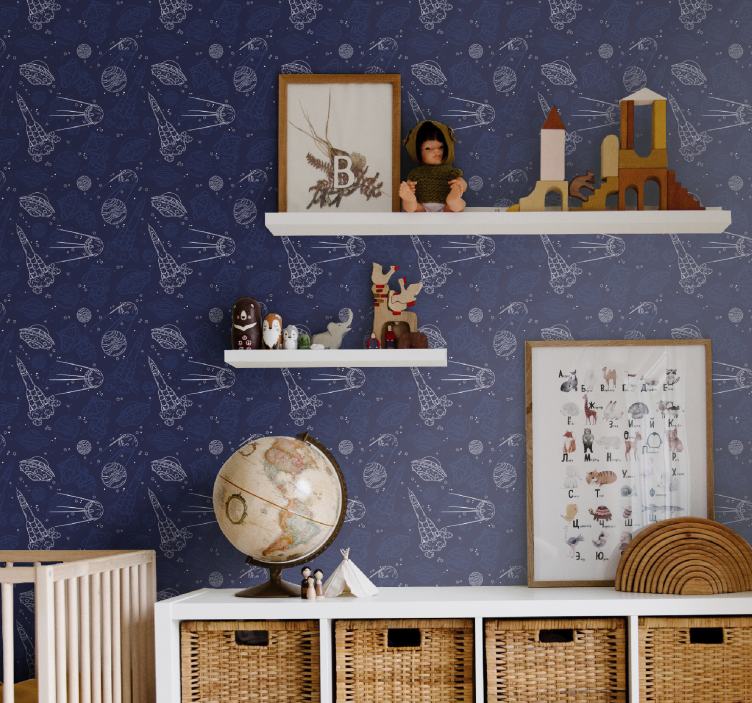 Papel tapiz bebé aventura espacial en cohete - TenVinilo