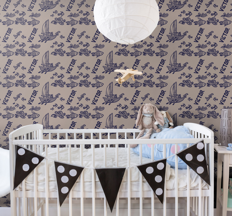 Papel tapiz bebé barcos de vela con nombre - TenVinilo