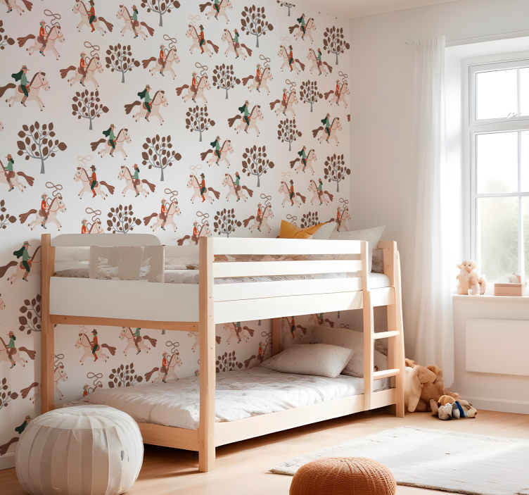 Papel tapiz caballos cabalgando en el bosque - TenVinilo