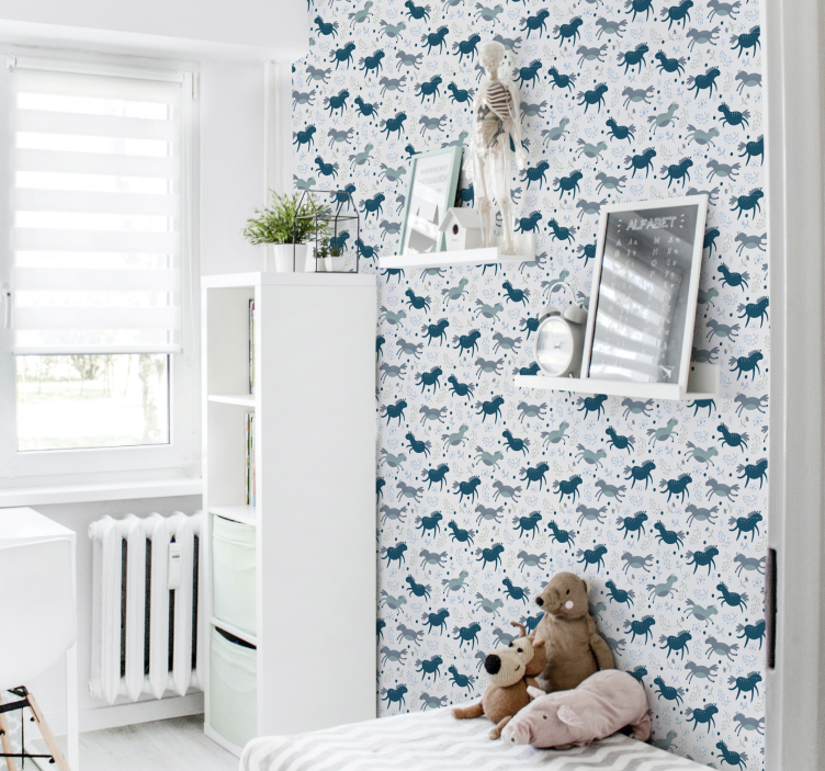 Papel tapiz caballos potros azules corriendo - TenVinilo