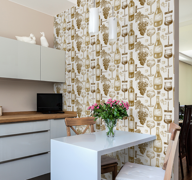 Papel tapiz cocina arte de botella de vino - TenVinilo