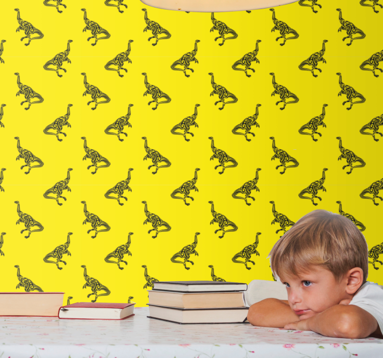 Papel tapiz dinosaurios aventura amarilla - TenVinilo